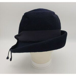 Vintage Helios Navy Wool Womens Fedora Hat With Ribbon Detail